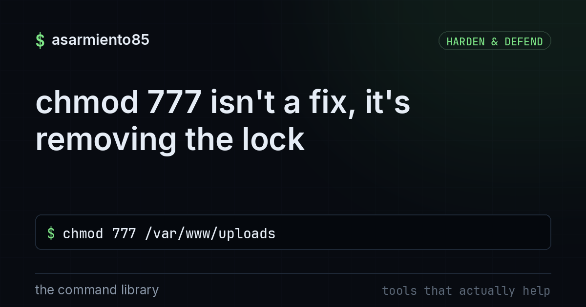 chmod 777 isn't a fix, it's removing the lock